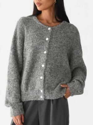 Fashion Regular Solid Open Front Long Sleeve Cardigan - Image 3