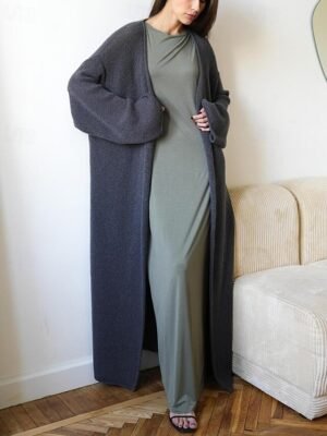 Fashion Regular Solid Open Front Long Sleeve Long Cardigan - Image 3