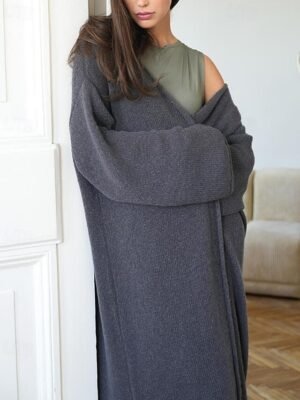 Fashion Regular Solid Open Front Long Sleeve Long Cardigan - Image 4