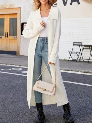 Fashion Regular Solid Open Front Long Sleeve Long Cardigan - Image 4