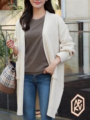 Fashion Regular Solid Open Front Long Sleeve Long Cardigan - Image 4