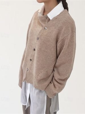 Fashion Regular Solid Open Front Long Sleeve Asymmetric Hem Cardigan - Image 4