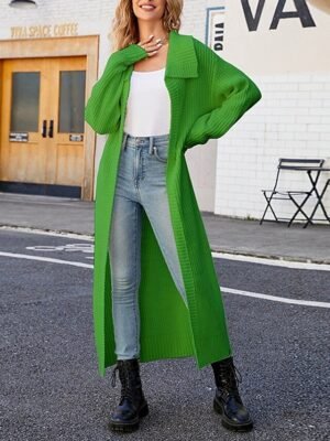 Fashion Regular Solid Open Front Long Sleeve Long Cardigan - Image 5