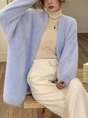 Fashion Regular Solid Open Front Long Sleeve Long Cardigan - Image 6