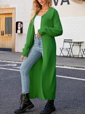 Fashion Regular Solid Open Front Long Sleeve Long Cardigan - Image 6