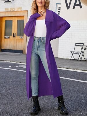 Fashion Regular Solid Open Front Long Sleeve Long Cardigan - Image 7