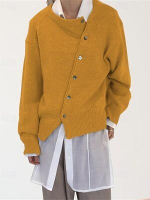 Fashion Regular Solid Open Front Long Sleeve Asymmetric Hem Cardigan - Image 7