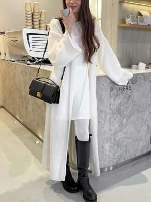 Fashion Regular Solid Open Front Long Sleeve Long Cardigan - Image 8