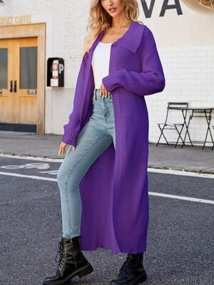 Fashion Regular Solid Open Front Long Sleeve Long Cardigan - Image 8