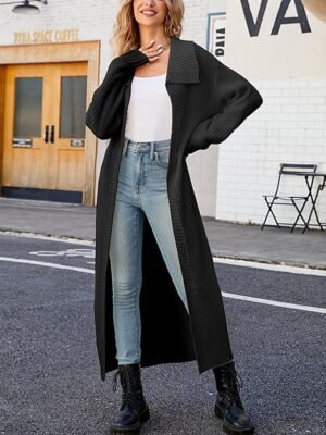 Fashion Regular Solid Open Front Long Sleeve Long Cardigan - Image 9