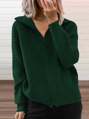 Fashion Regular Solid Shirt Collar Zipper Long Sleeve Cardigan - Image 2