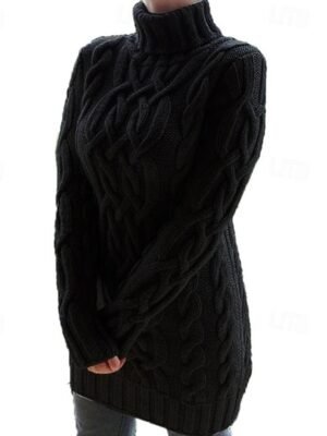 Fashion Regular Solid Turtleneck Long Sleeve Sweater - Image 5