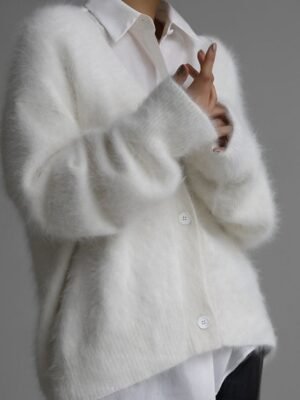 Fashion Regular Solid V Neck Long Sleeve Knit Cardigan - Image 1