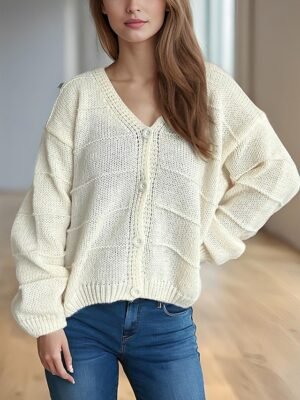 Fashion Regular Solid V Neck Long Sleeve Cardigan - Image 10