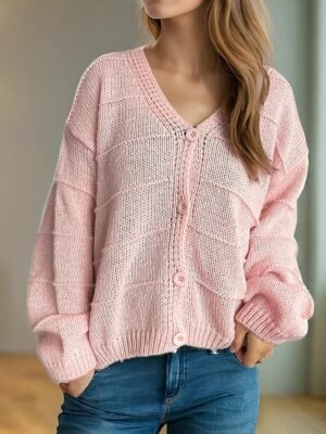 Fashion Regular Solid V Neck Long Sleeve Cardigan - Image 2
