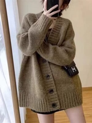 Fashion Regular Solid V Neck Long Sleeve Cardigan - Image 2