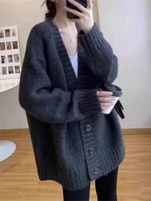 Fashion Regular Solid V Neck Long Sleeve Cardigan - Image 5