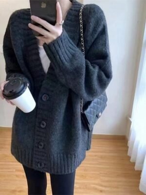 Fashion Regular Solid V Neck Long Sleeve Cardigan - Image 6