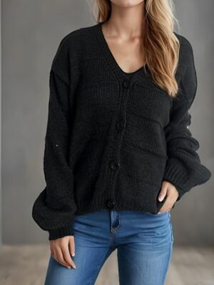 Fashion Regular Solid V Neck Long Sleeve Cardigan - Image 6