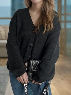 Fashion Regular Solid V Neck Long Sleeve Cardigan - Image 7