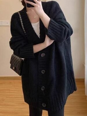 Fashion Regular Solid V Neck Long Sleeve Cardigan - Image 8