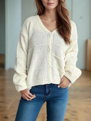 Fashion Regular Solid V Neck Long Sleeve Cardigan - Image 9