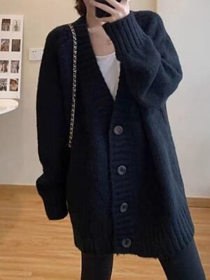 Fashion Regular Solid V Neck Long Sleeve Cardigan - Image 9