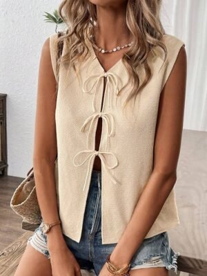 Fashion Regular Solid V Neck Sleeveless Sweater Vest - Image 2