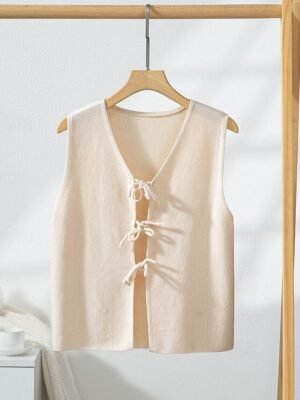 Fashion Regular Solid V Neck Sleeveless Sweater Vest - Image 4