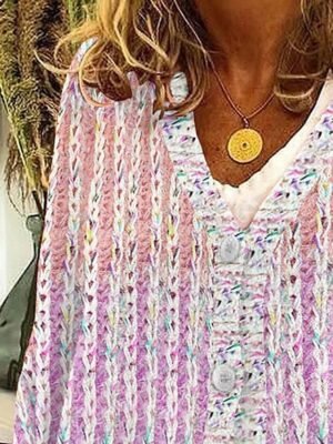 Fashion Regular Striped V Neck Long Sleeve Knit Cardigan - Image 2