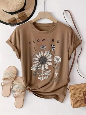 Fashion Regular Sunflower Daisy Crew Neck Short Sleeve T-Shirt - Image 1