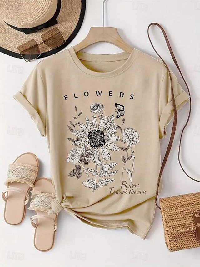 Fashion Regular Sunflower Daisy Crew Neck Short Sleeve T-Shirt - Image 2