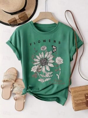 Fashion Regular Sunflower Daisy Crew Neck Short Sleeve T-Shirt - Image 5