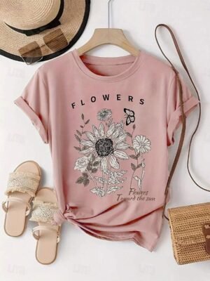 Fashion Regular Sunflower Daisy Crew Neck Short Sleeve T-Shirt - Image 6