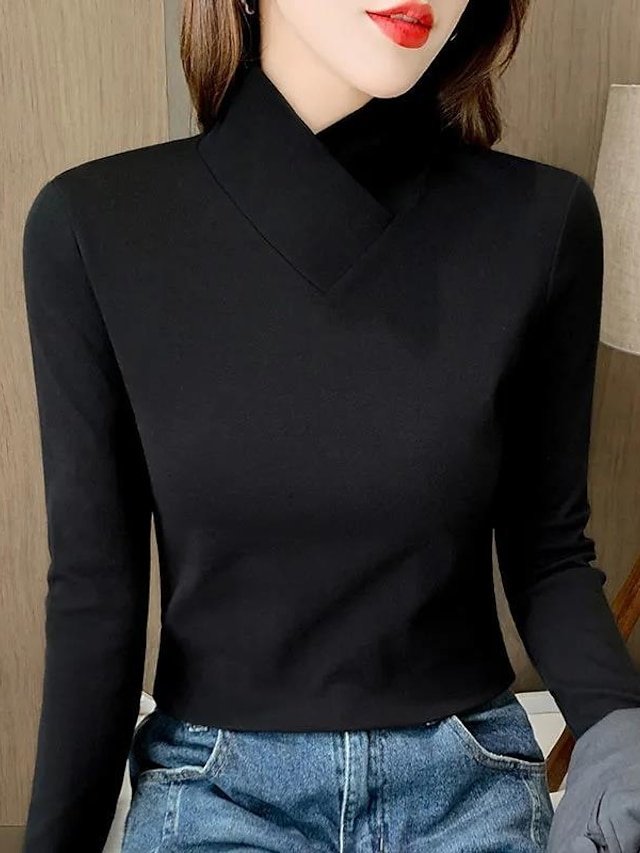 Fashion Regular V Neck Long Sleeve Blouse - Image 2