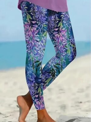 Fashion Skinny Floral High Waist Full Length Trousers - Image 1