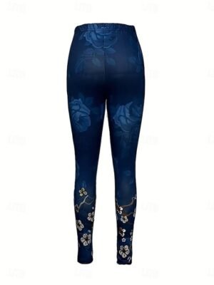Fashion Skinny Floral Mid Waist Full Length Leggings - Image 1