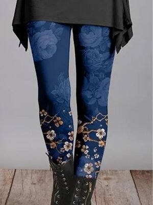 Fashion Skinny Floral Mid Waist Full Length Leggings - Image 2