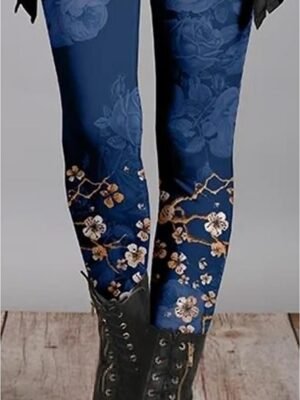 Fashion Skinny Floral Mid Waist Full Length Leggings - Image 3