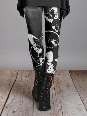 Fashion Skinny Floral Mid Waist Full Length Leggings - Image 4