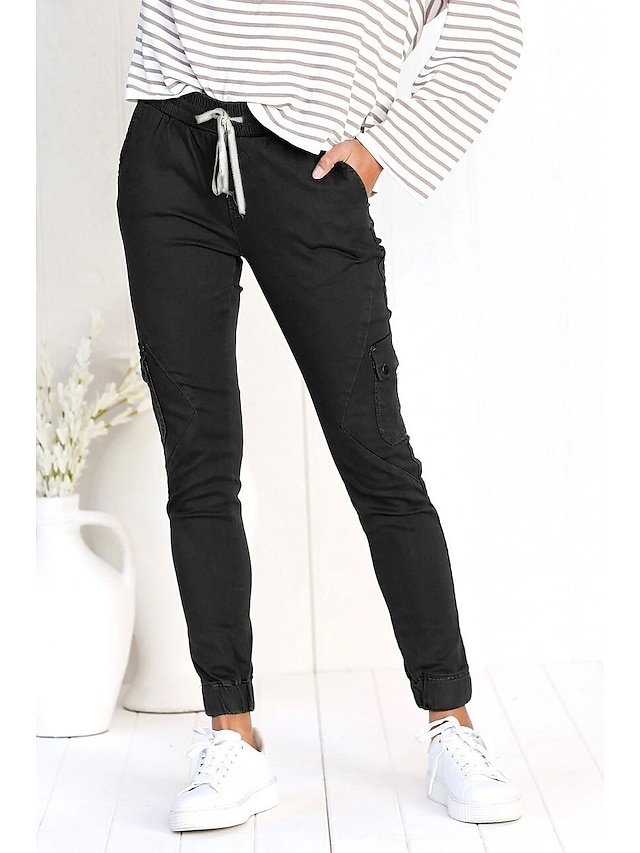 Fashion Skinny Plain Mid Waist Full Length Cargo Pants - Image 1