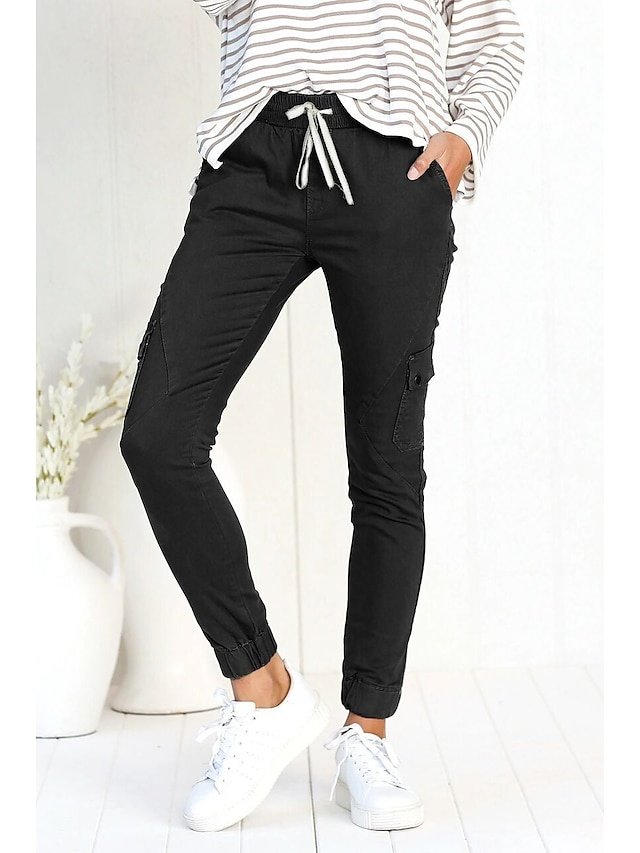 Fashion Skinny Plain Mid Waist Full Length Cargo Pants - Image 2