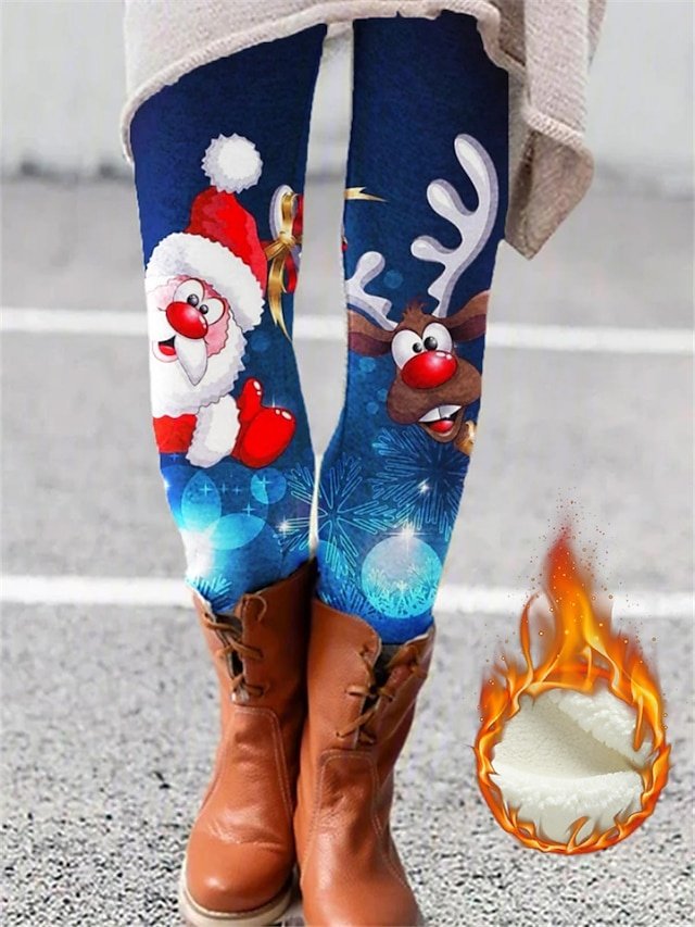Fashion Skinny Reindeer Christmas Print Mid Waist Full Length Leggings - Image 1