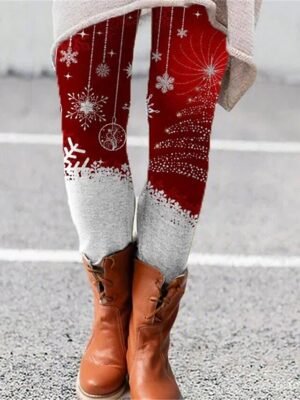 Fashion Skinny Reindeer Christmas Print Mid Waist Full Length Leggings - Image 2