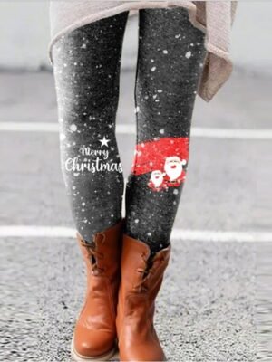 Fashion Skinny Reindeer Christmas Print Mid Waist Full Length Leggings - Image 5
