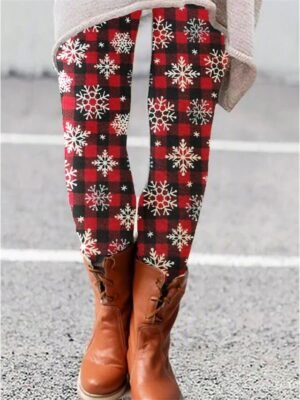 Fashion Skinny Reindeer Christmas Print Mid Waist Full Length Leggings - Image 6