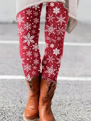 Fashion Skinny Reindeer Christmas Print Mid Waist Full Length Leggings - Image 8
