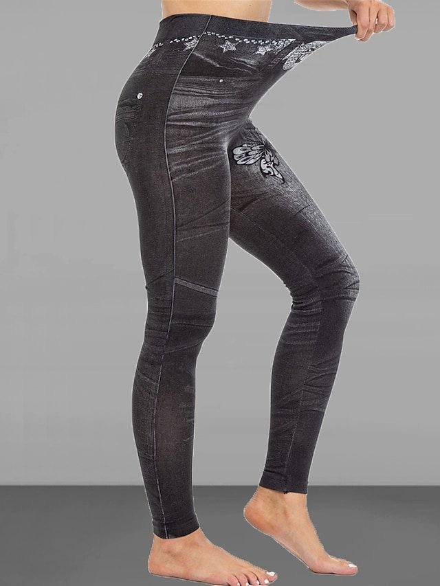 Fashion Slim Butterfly High Waist Full Length Leggings - Image 2