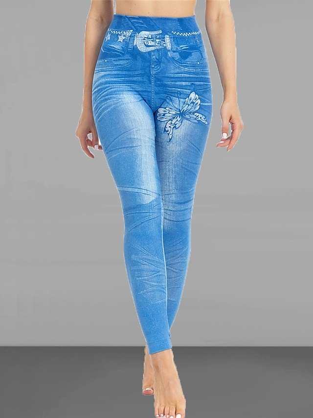 Fashion Slim Butterfly High Waist Full Length Leggings - Image 6