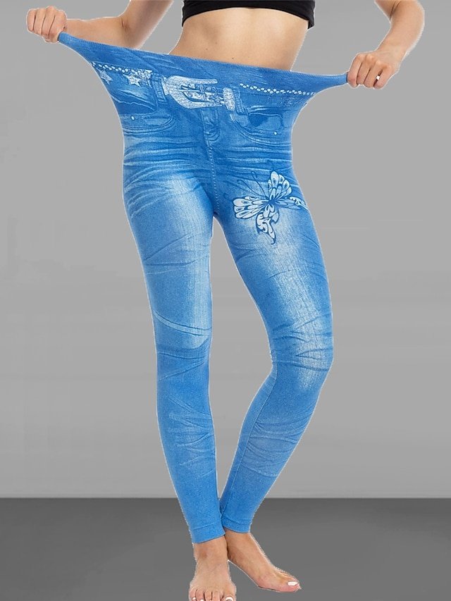 Fashion Slim Butterfly High Waist Full Length Leggings - Image 7